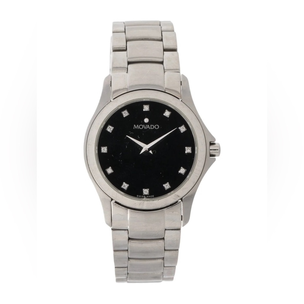 AUTHENTIC Movado Faceto Silver Watch with Black Dial